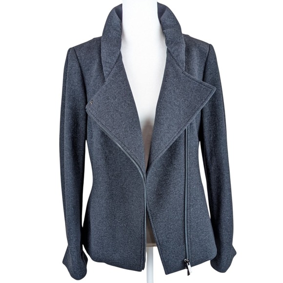 Etcetera‎ Asymmetrical Zip Jacket Sz 4 Gray Cotton Blend Funnel Neck Sporty Moto - Picture 3 of 10